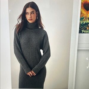 Stitchdrop from Nordstrom Gray Ribbed Knit Mock Neck Sweater Dress NWT